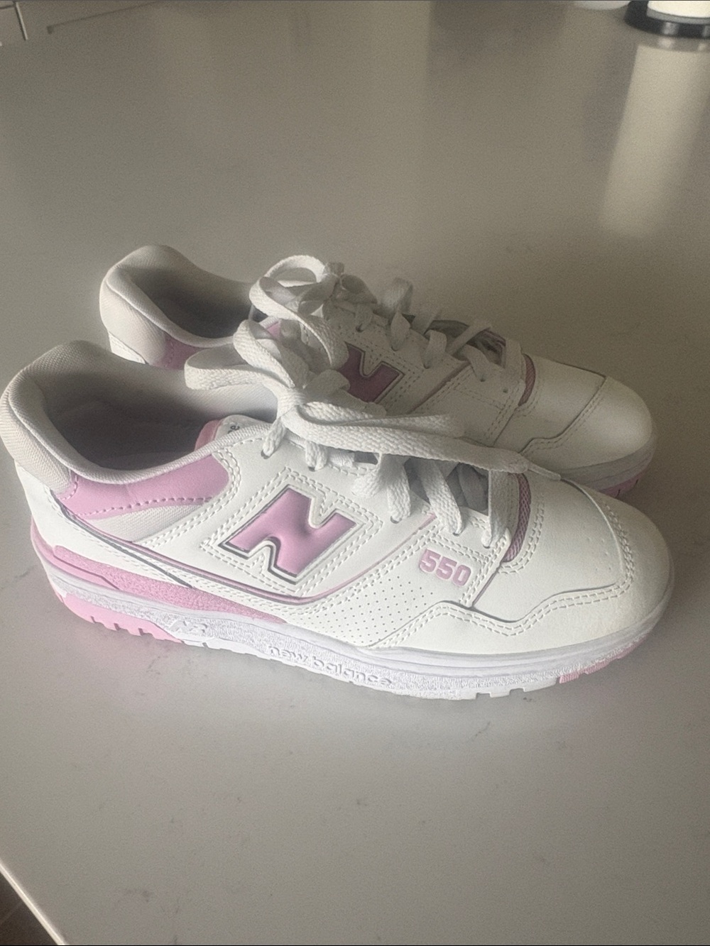 New Balance Women’s White & Light Pink 550 Sneakers